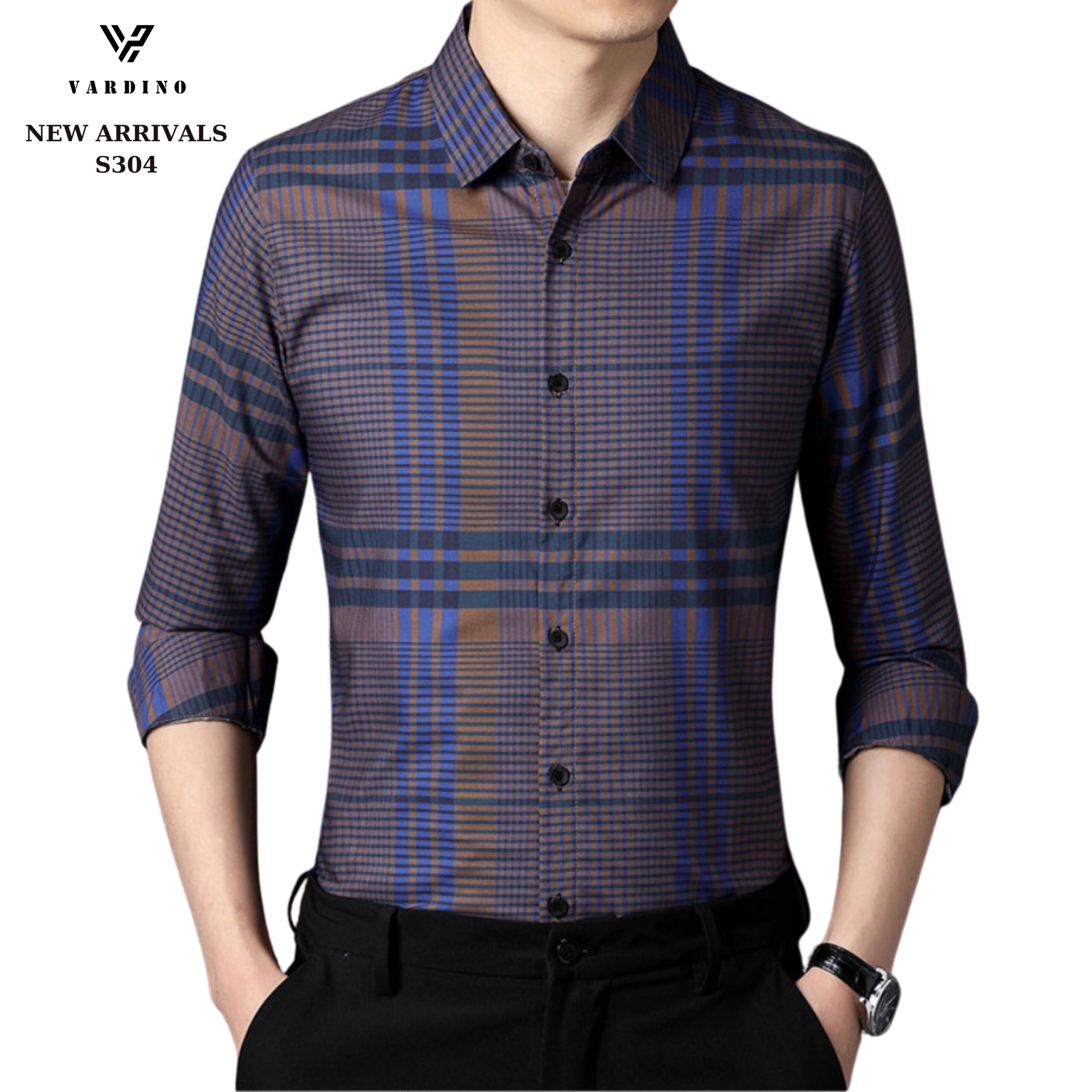 Áo sơ mi kẻ dài tay nam Vardino s304
