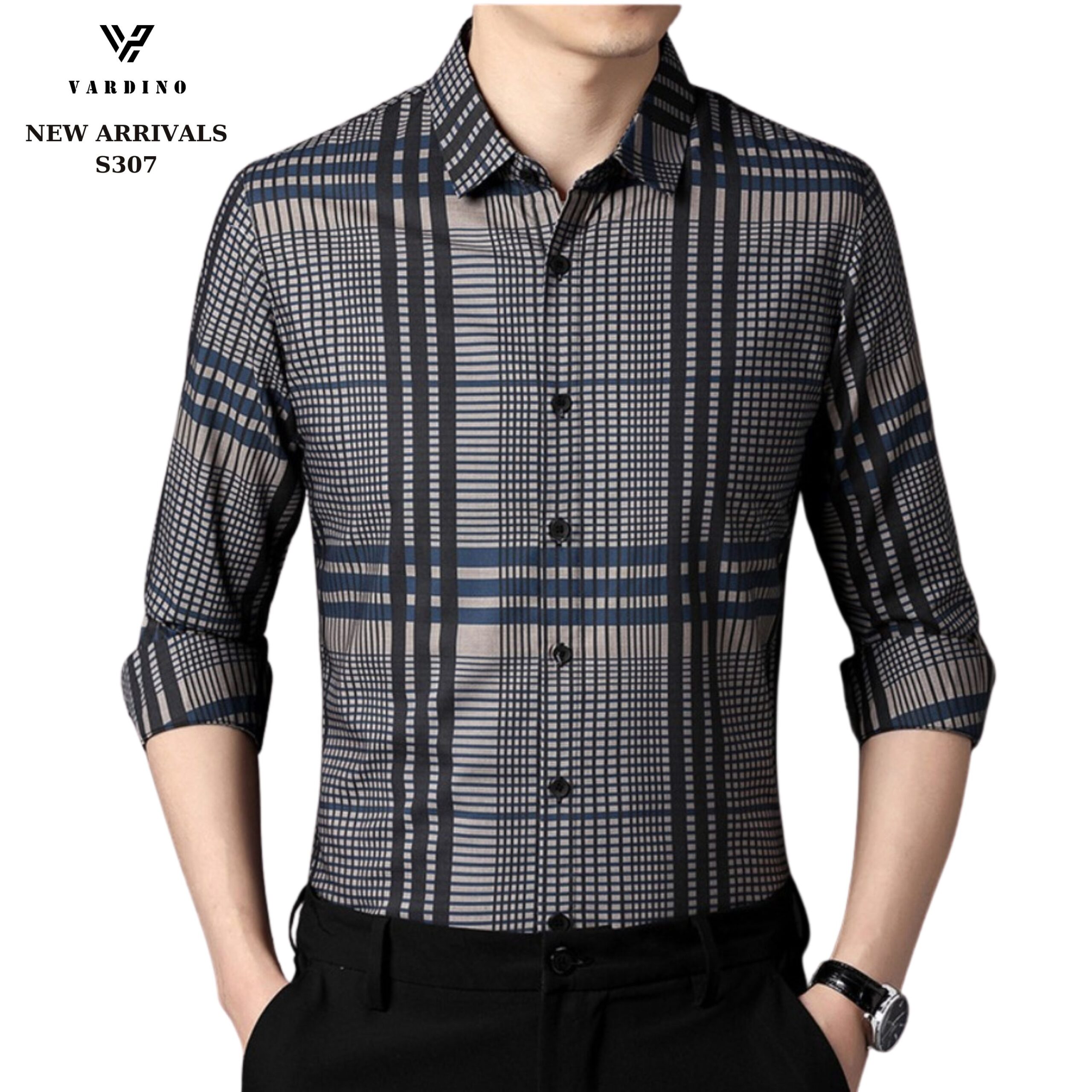 Áo sơ mi kẻ dài tay nam Vardino s307