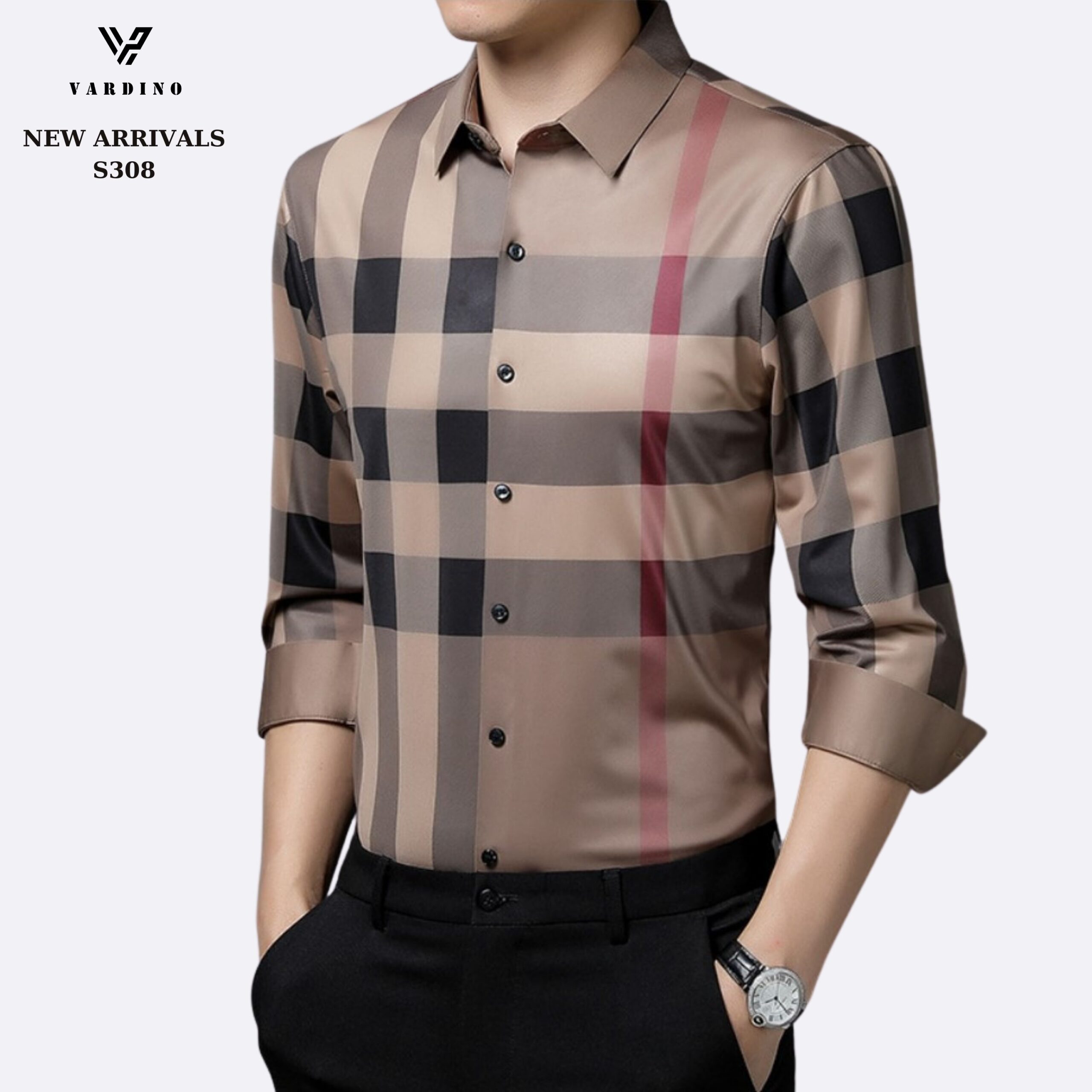 Áo sơ mi kẻ dài tay nam Vardino s308