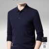 Áo len nam cổ bẻ trung niên VARDINO dệt kim màu xanh L08